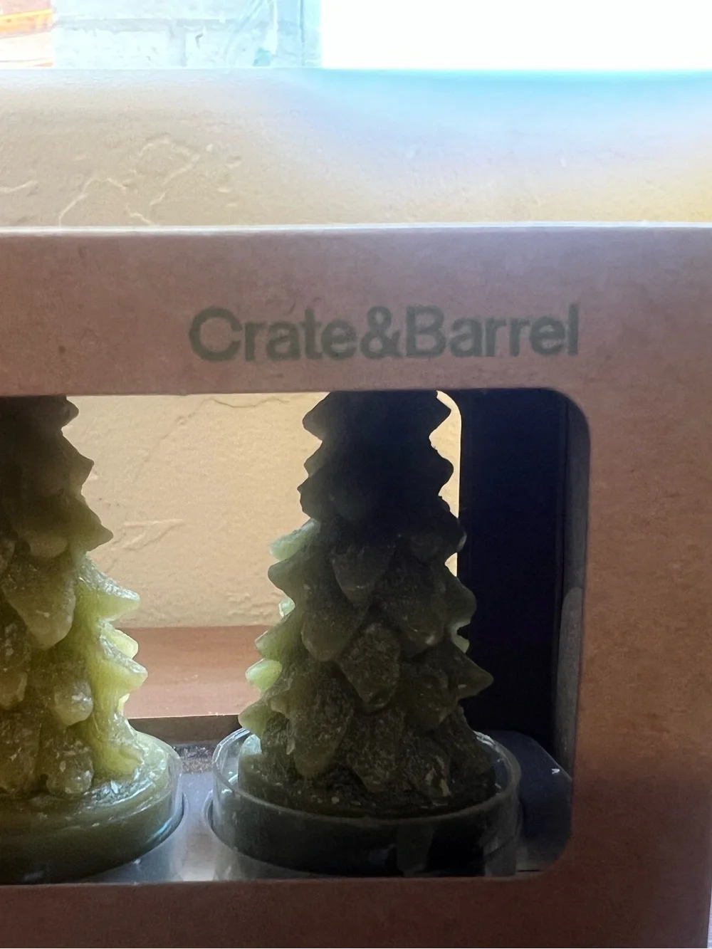 Crate & Barrel Green Christmas Holiday Tree Tealight Candles Set of 4 NIB